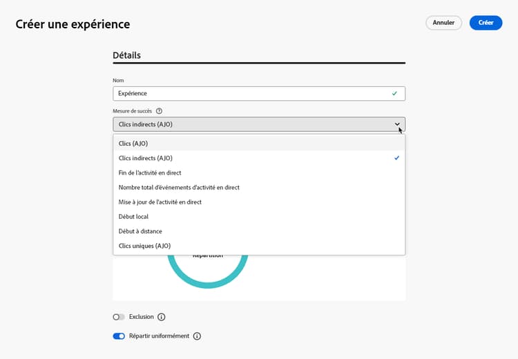 Sélection de métriques principales et supplémentaires pour l’expérience