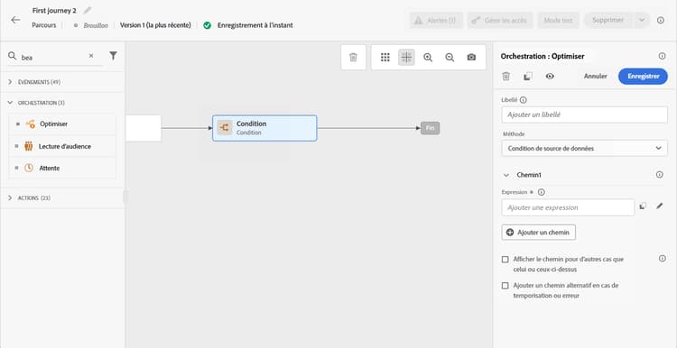Méthode Condition de source de données sélectionnée dans le menu déroulant