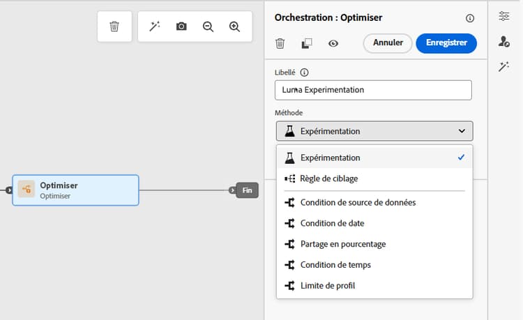 Panneau de configuration de l’expérience Path
