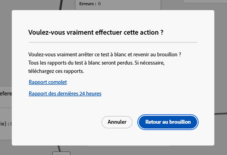 Arrêter l’exécution du test à blanc du parcours