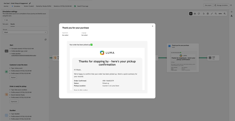 Prévisualisation du contenu d’une activité d’e-mail dans un cadre centré