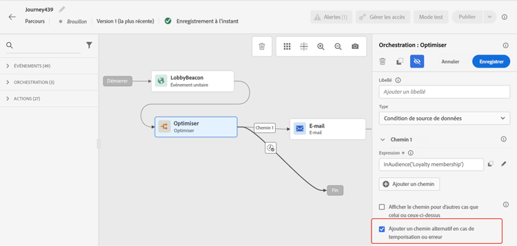 Option Ajouter un autre chemin en cas d’expiration ou d’erreur