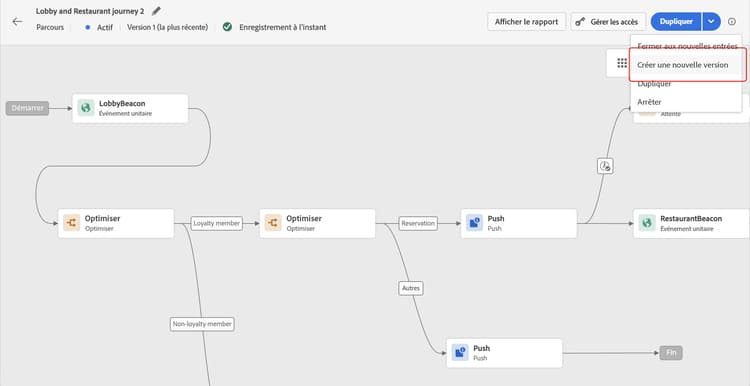Boîte de dialogue Créer une version pour dupliquer le parcours
