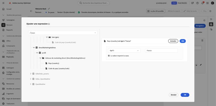 Ajouter un critère de sortie d’attribut de profil à un parcours mis en pause