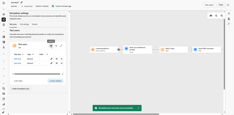 Panneau de sélection d’utilisateur simulé