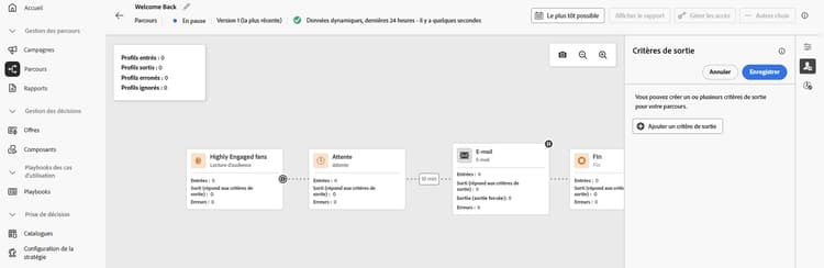 Ajouter un critère de sortie d’attribut de profil à un parcours mis en pause