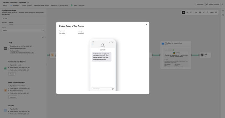 Prévisualisation du contenu d'une activité de message mobile dans un cadre centré