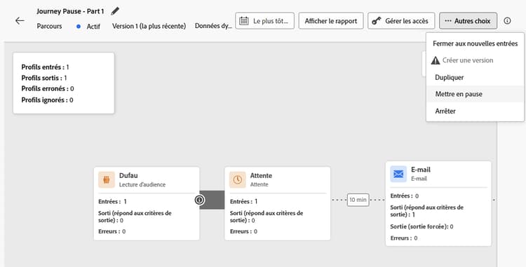 Bouton Mettre en pause le parcours