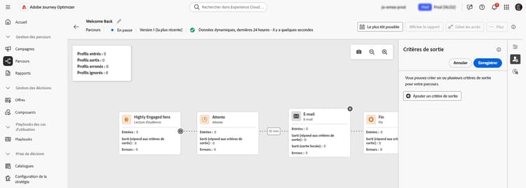 Ajouter un critère de sortie d’attribut de profil à un parcours mis en pause