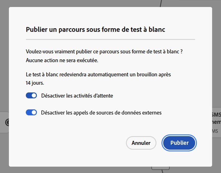 Confirmer la publication du test à blanc du parcours