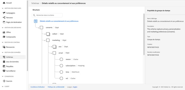 Ce groupe de champs comprend l’élément abonnements