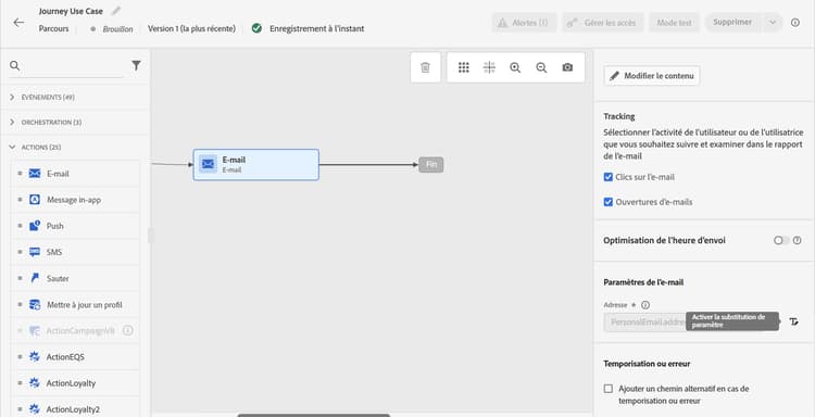Flux du parcours avec Lecture d’audience pour le ciblage des listes des personnes abonnées