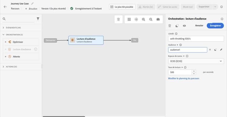 Panneau de configuration de limitation de débit avec les paramètres de limitation de débit