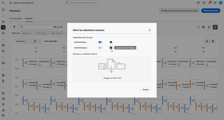 vue calendrier affichant les calendriers externes