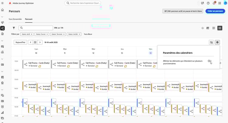 vue de calendrier affichant les campagnes actives