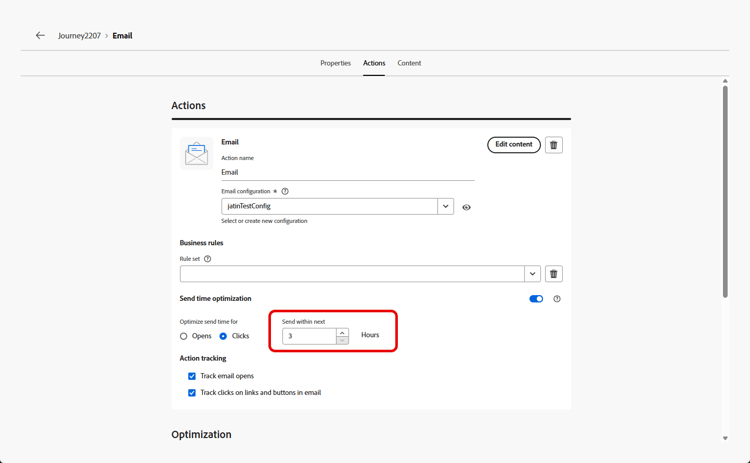 Bouton bascule Optimisation de l’heure d’envoi dans la configuration du canal E-mail