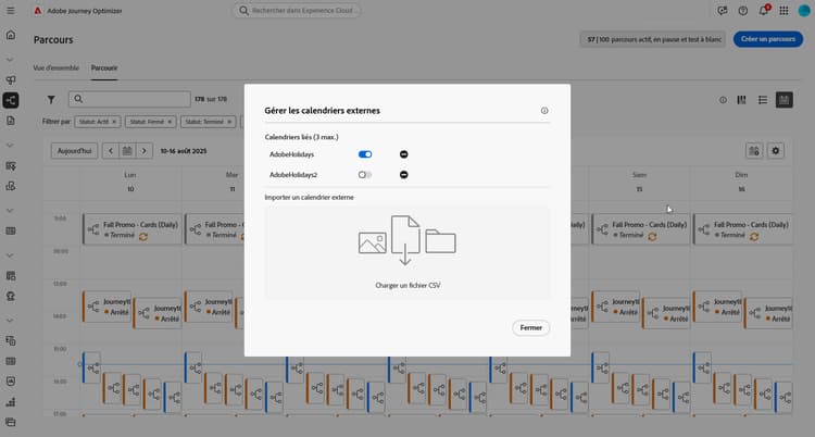 vue calendrier affichant les calendriers externes