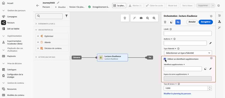 Activité Lecture d’audience avec configuration d’un identifiant supplémentaire
