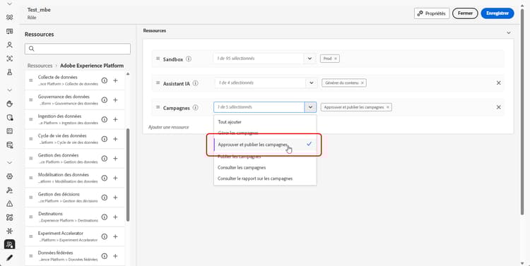 Autorisation Affecter des campagnes d’approbation et de publication
