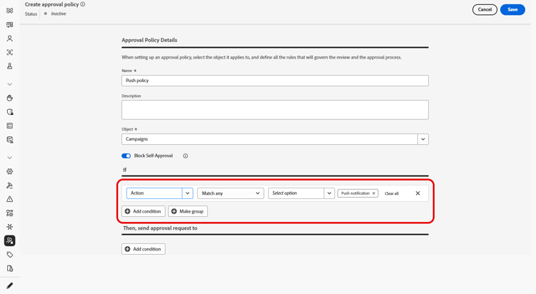 Interface du créateur de conditions de politique d’approbation