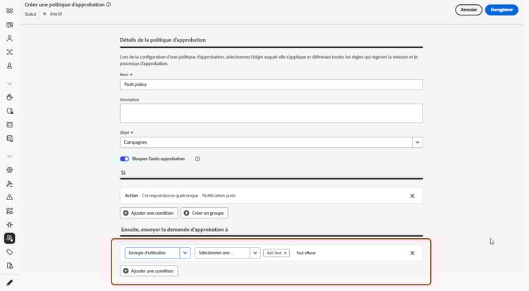 Interface de sélection des destinataires de la demande dapprobation