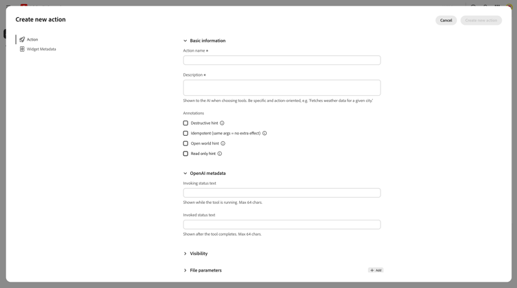 Créer une action — informations de base