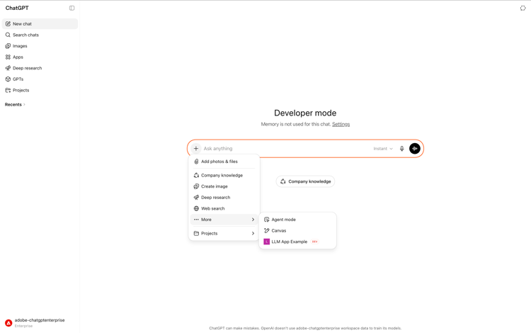 ChatGPT — sélectionnez l'application dans le menu