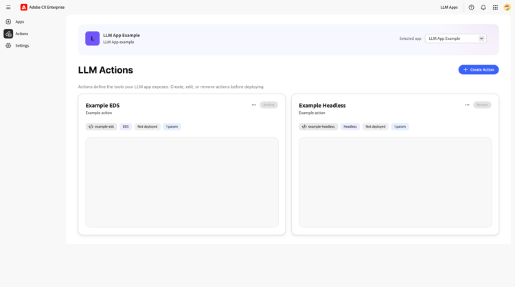Page Actions — Action créée