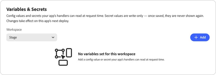 Variables et secrets : videz l’espace de travail d’étape avec le bouton Ajouter