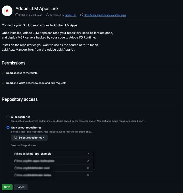 Lien vers les applications Adobe LLM — accès au référentiel