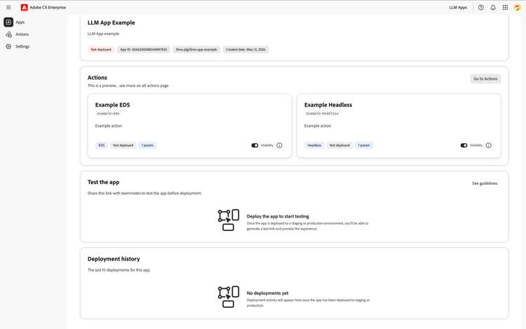 Détails de l’application — non déployés