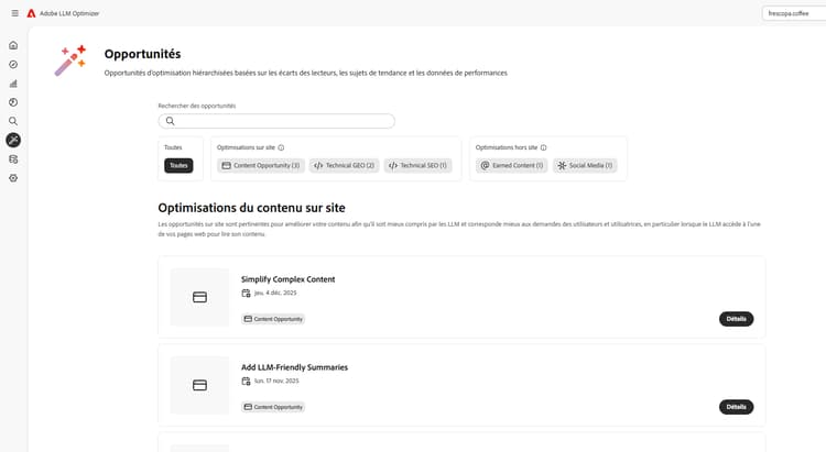 Tableau de bord des opportunités