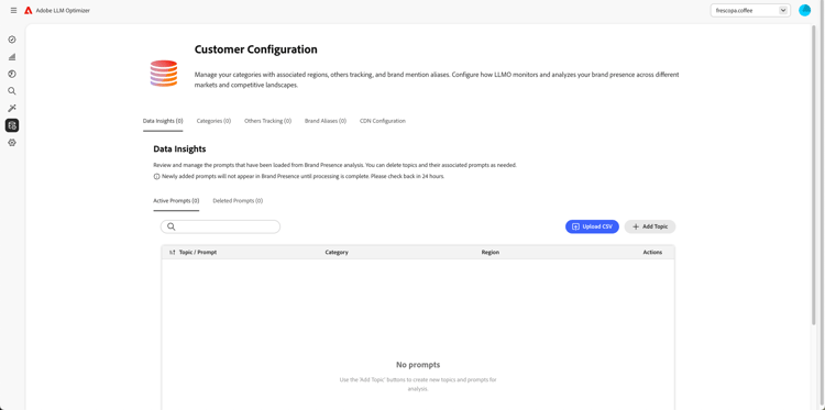 Tableau de bord de configuration du client