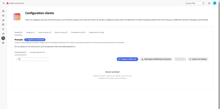 Tableau de bord de la configuration cliente