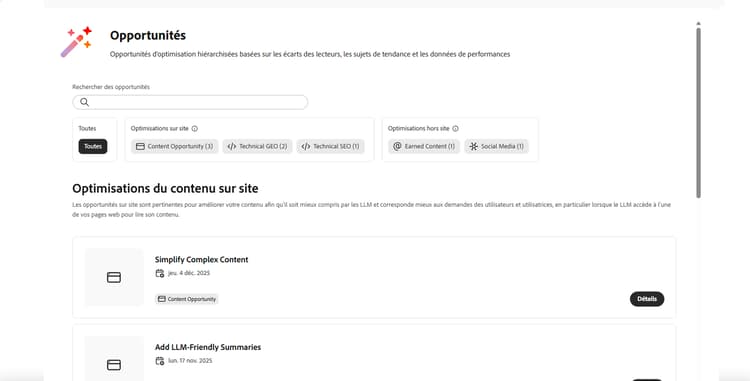 Opportunités d’optimisation