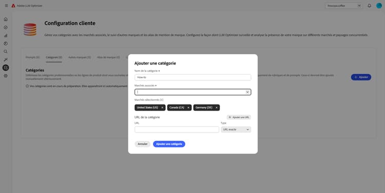 Ajouter des catégories dans LLM Optimizer