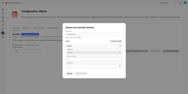 Ajouter des rubriques dans LLM Optimizer