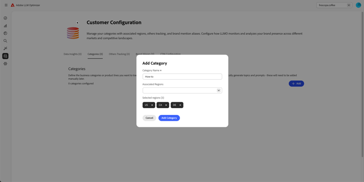 Ajout de catégories dans LLM Optimizer