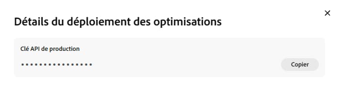 Clé API de production dans les détails des optimisations de déploiement