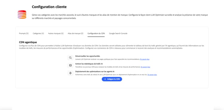 Onglet Configuration du réseau CDN