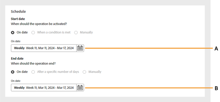 Sélectionnez les dates de début et de fin dans le sélecteur de date.