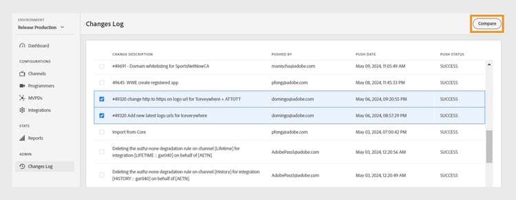 Comparer les modifications de configuration