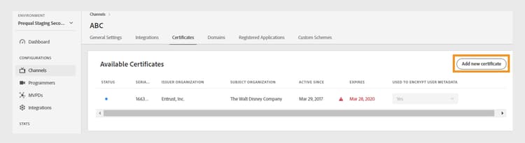 Ajouter un nouveau certificat
