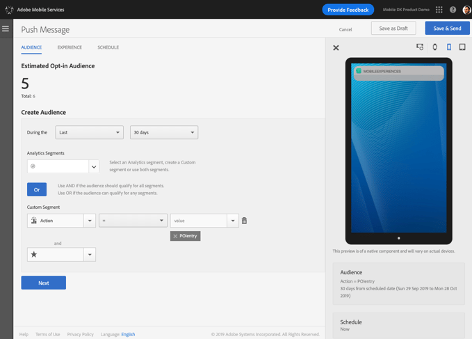 configuration d’un message push