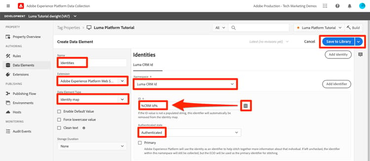 Ajoutez l’ID CRM à l’élément de données de carte des identités