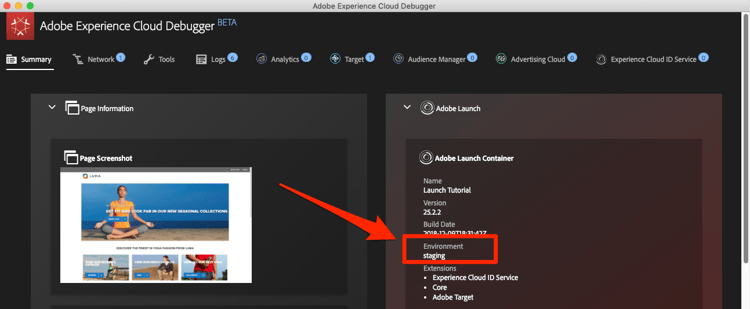 Environnement de balise affiché dans Debugger