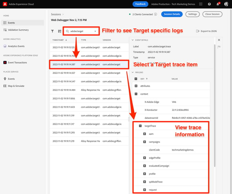 Comment afficher les traces Target avec Assurance