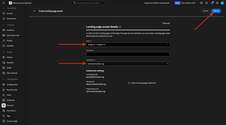 Landing pages