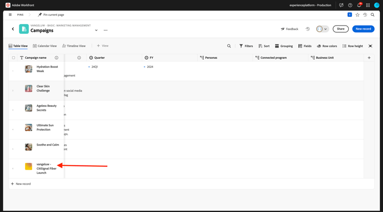 Planification Workfront