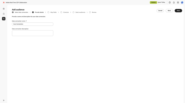 Espace de travail Ajouter des audiences avec la possibilité de fournir un nom et une description.